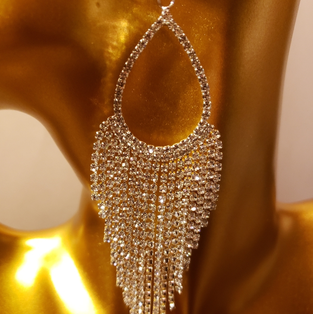Silver and Rhinestone Tassel Earrings